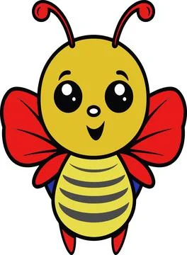 Bee Cartoon with Red Wings Stock Illustration