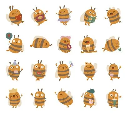 Bee character set in scandinavian style Stock Illustration