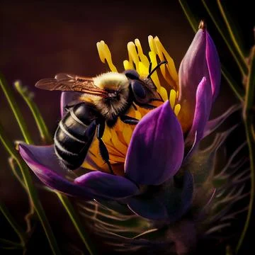 Bee collect pollen from flower Stock Illustration