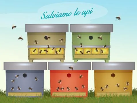 Bee colonies in beehives Stock Illustration