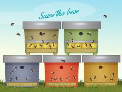 Bee colonies in beehives Stock Illustration