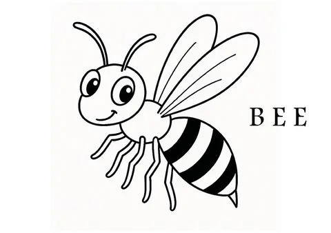 Bee Coloring Page – Printable Insect Line Art for Kids and Adults Stock Illustration