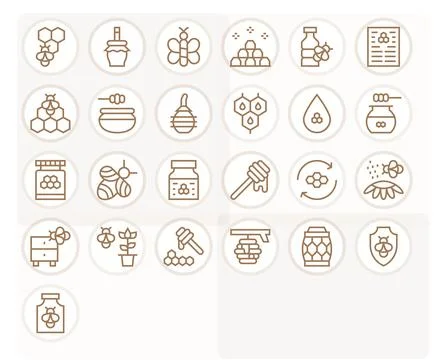 Bee Complete Vector Package with 25 Retina Ready Regular Line PIXEL Perfect.. Stock Illustration