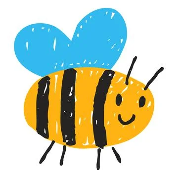 Bee crayon sketch vector icon, cartoon cute smile insect fly, doodle wild fauna 스톡 일러스트