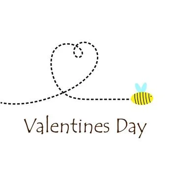 Bee with a dotted line in the shape of a heart on a white background. Stock Illustration