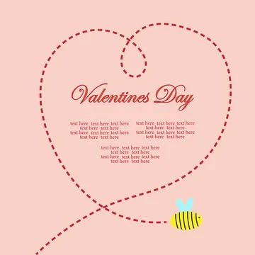Bee with a dotted line in the shape of a heart on a red background. Stock Illustration