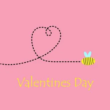 Bee with a dotted line in the shape of a heart on a red background. Illustrazione stock