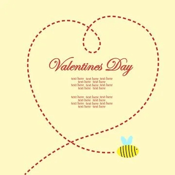Bee with a dotted line in the shape of a heart on a yellow background. Stock Illustration
