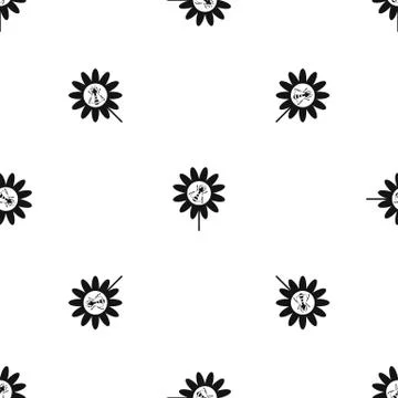 Bee on flower pattern seamless black Stock Illustration