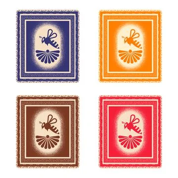 A bee with a flower. Set. Posters. Stock Illustration