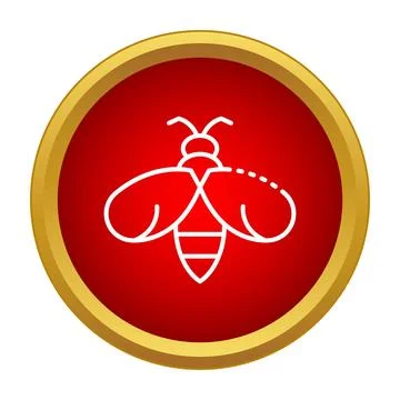Bee flying line art icon red circle Ilustração Stock