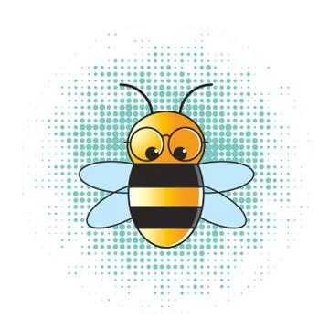 Bee flying over blue dot pattern Illustrazione stock