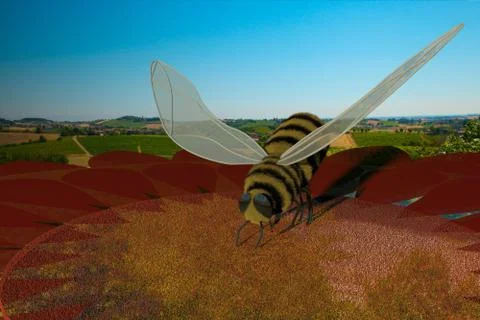 Bee flying over a flower Ilustração Stock
