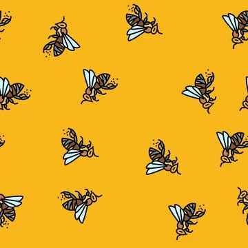 Bee flying pollen on legs vector seamless pattern Stock Illustration