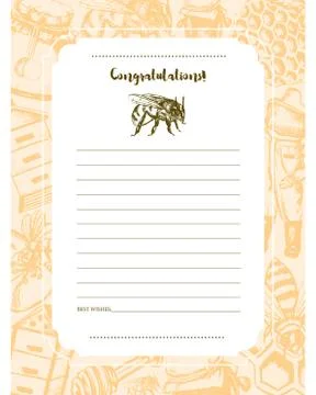 Bee Garden - vector hand drawn template card. Stock Illustration