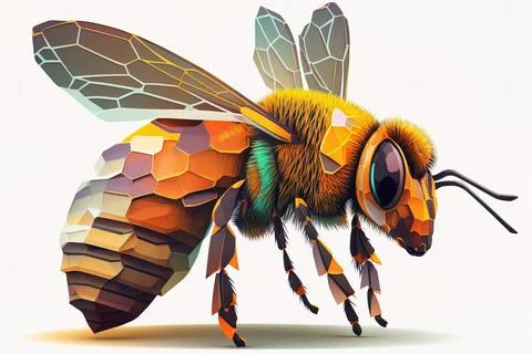 A bee with a geometric pattern on its body and wings with a white backgroun.. 스톡 일러스트