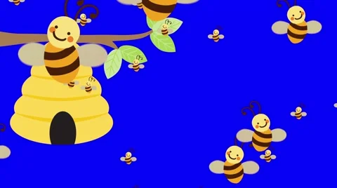 Bee Hive and a lot of Bees Flying on a Blue Screen Background Stock Footage