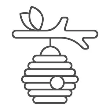 Bee hive on a branch thin line icon, Thanksgiving Day concept, Beehive branch Ilustração Stock