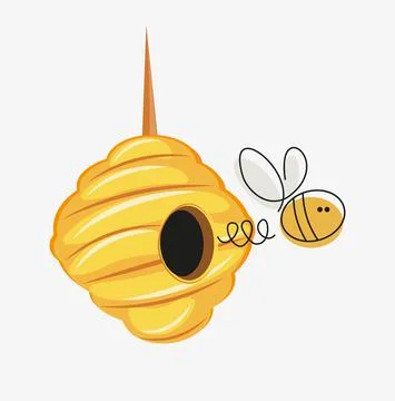 Bee Hive with flying bee vector drawing Stock Illustration