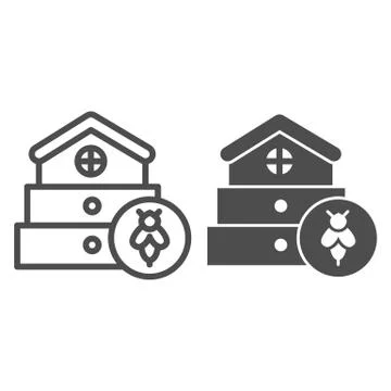 Bee hive line and solid icon, beekeeping concept, Beehive house sign on white Ilustração Stock