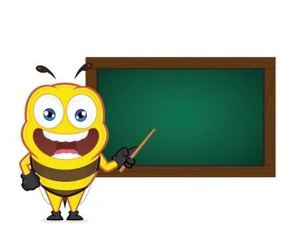 Bee holding a pointer stick with a chalkboard Stock Illustration