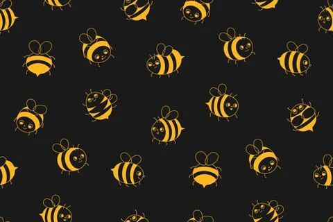 Bee honey cartoon seamless pattern honeybee insect characters funny faces retro Stock Illustration