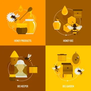Bee honey icons flat Stock Illustration