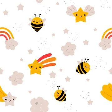 Bee honey seamless pattern. Stock Illustration