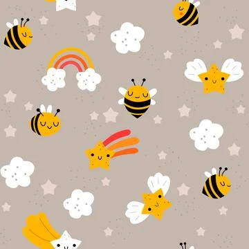 Bee honey seamless pattern. Stock Illustration