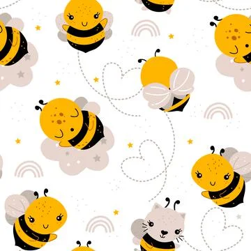 Bee honey seamless pattern. Stock Illustration