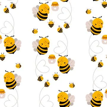 Bee honey seamless pattern. Stock Illustration