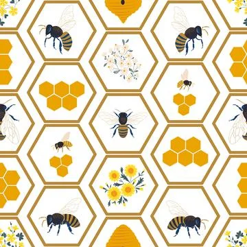 Bee honey seamless pattern. Stock Illustration