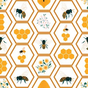 Bee honey seamless pattern. Stock Illustration