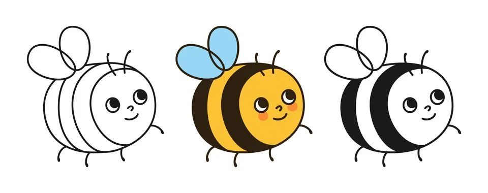 Bee honey smiley insect characters cartoon set comics childish honeybee Stock Illustration