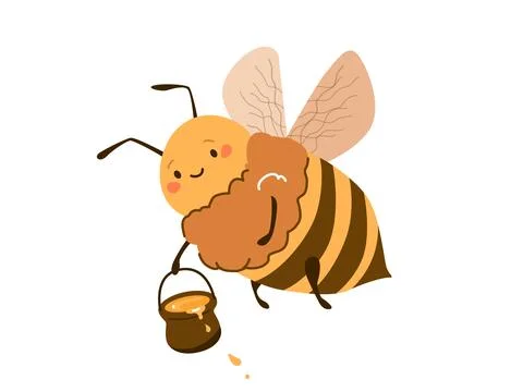 Bee honey vector illustration. Cute cartoon bee character isolated on white Stock Illustration