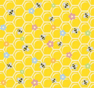 Bee on honeycomb. Seamless pattern. Stock Illustration