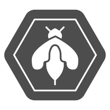 Bee in honeycomb solid icon, Honey concept, Honey bee sign on white background 스톡 일러스트