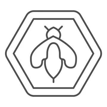 Bee in honeycomb thin line icon, Honey concept, Honey bee sign on white Ilustração Stock