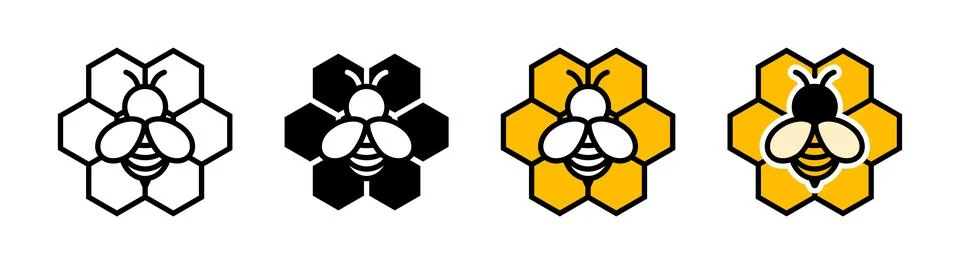 Bee at the honeycomb vector illustration. Bee icon. Honey symbol. Honeycomb.. Stock Illustration