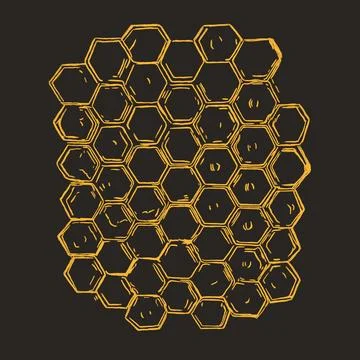 Bee honeycombs isolated on a dark background Stock Illustration