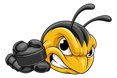 Bee Hornet or Wasp Insect Ice Hockey Puck Mascot Stock Illustration