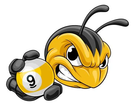 Bee Hornet Wasp Insect Pool Billiard 9 Ball Mascot Stock Illustration