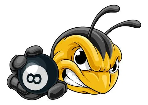 Bee Hornet Wasp Insect Pool Billiard 8 Ball Mascot Stock Illustration