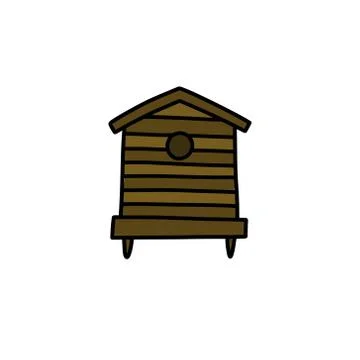 Bee house doodle icon, vector color line illustration Stock Illustration