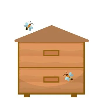 Bee house icon, flat style. Apiary isolated on white background. Vector ill.. Illustrazione stock