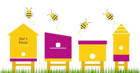 Bee houses spring collection vector Stock Illustration