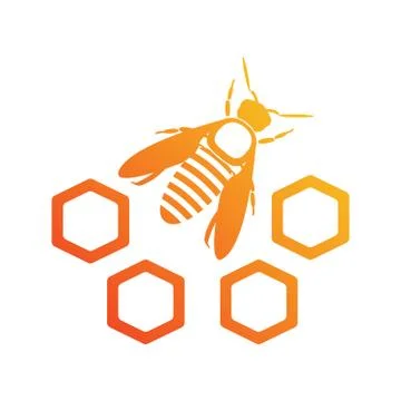 Bee icon with honeycomb. Vector logotype isolated on white background. Illustrazione stock