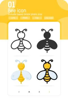 Bee icon with multiple style isolated on white background イラスト素材