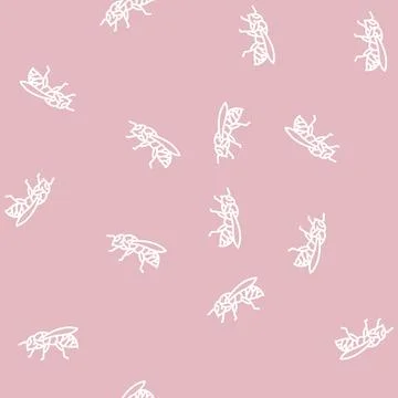Bee insect line seamless pattern Illustrazione stock