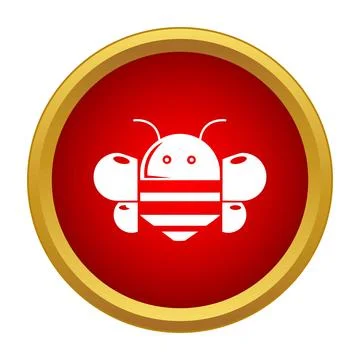Bee insect logo icon inside red circle button Stock Illustration